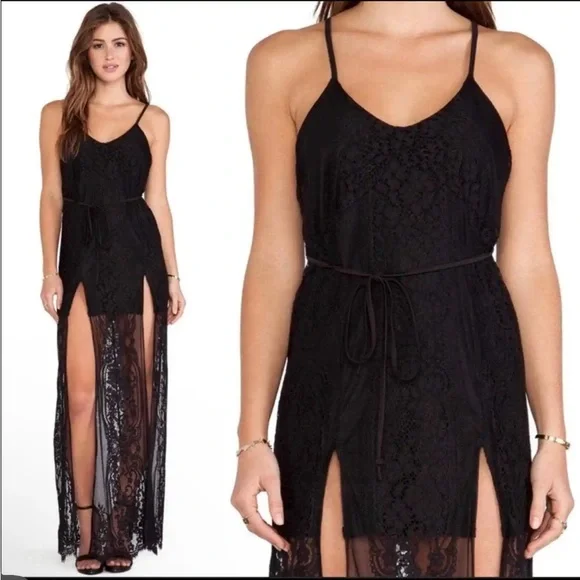 Sheer Lace Maxi Nighty Teddy Chemise Dress Longhorn Goth Whimsigoth witch Addams - Picture 3 of 10